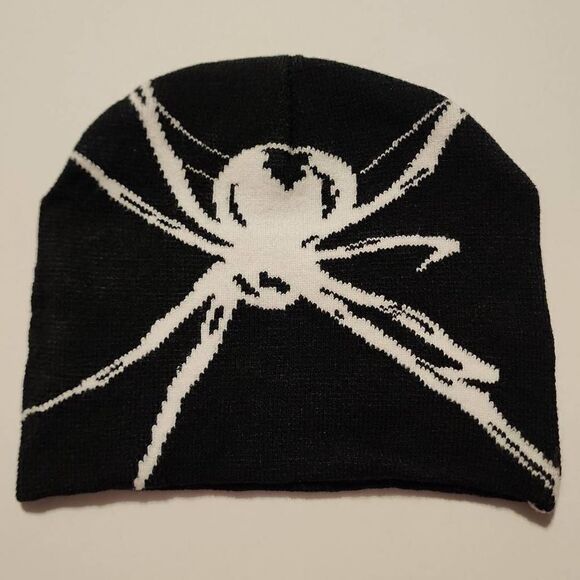No Brand Other - Unbranded Unisex Black Knitted Beanie with White Spider NWOT